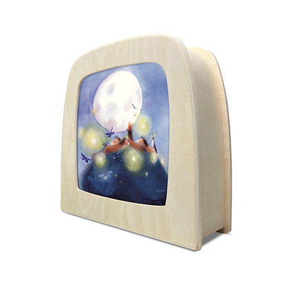 Toverlux Hrókur Silhouettenlampe aus hellem Holz, seitliche Ansicht des Gehäuses