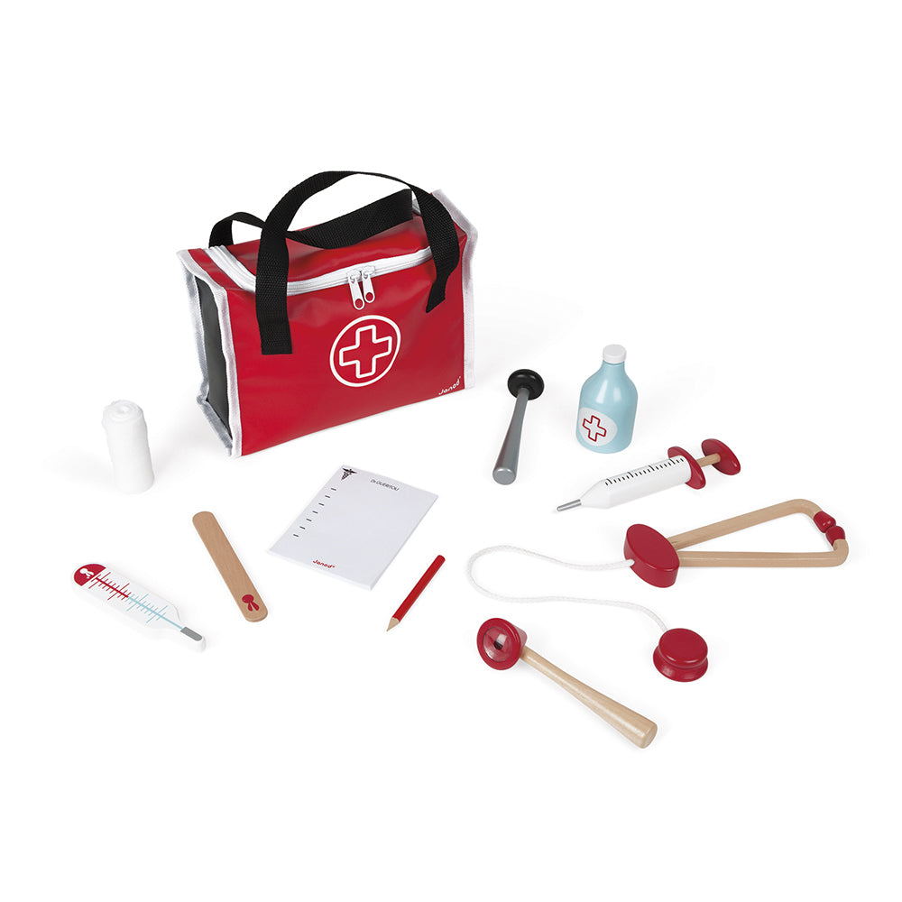 Janod - Doktortasche mit 10 Holz-Zubehörteilen - J06513