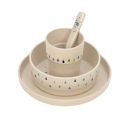 Kindergeschirr-Set Lässig Little Water mit Teller, Schüssel, Becher und Löffel in Blautönen mit Wal-Motiv