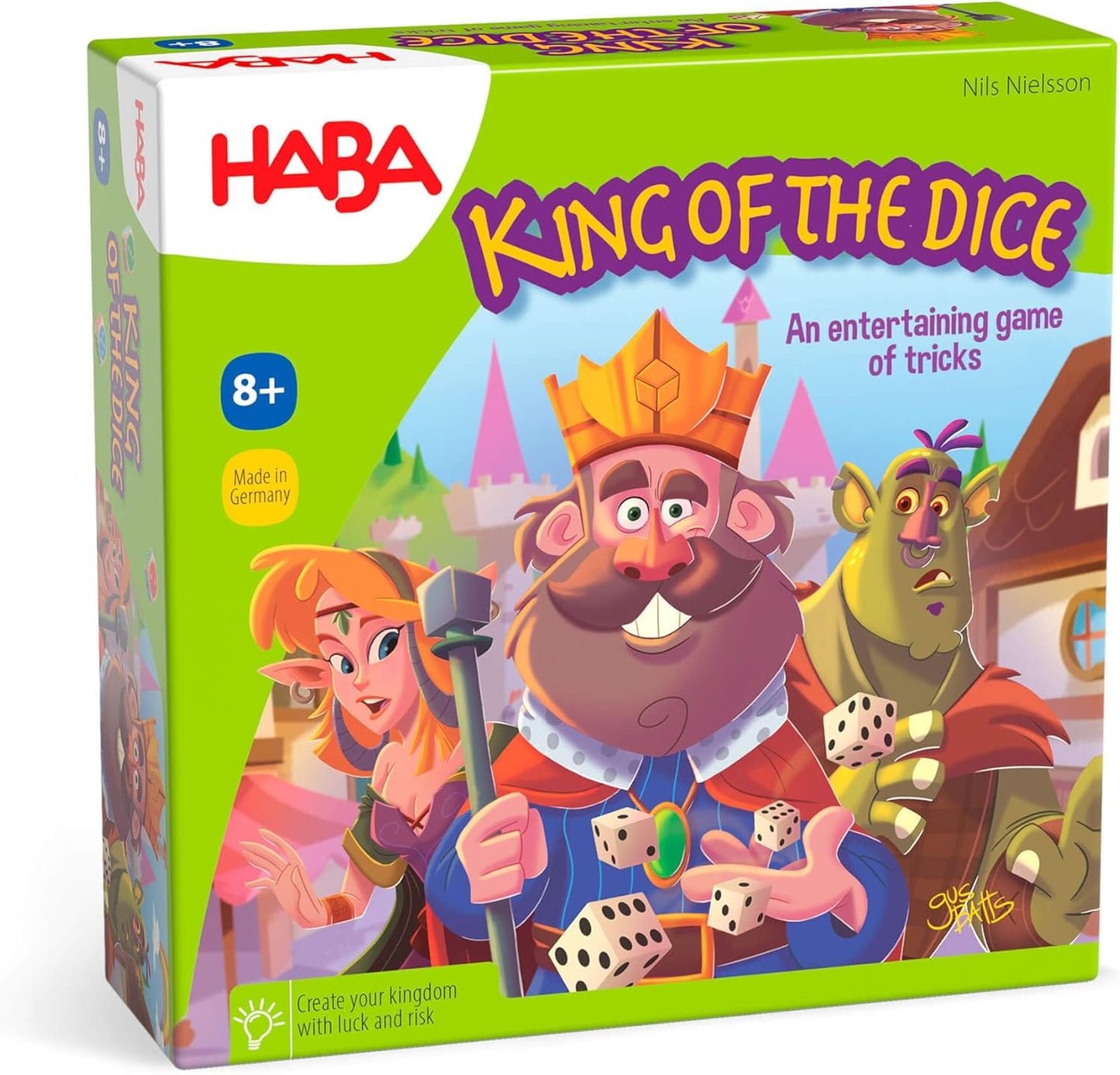 Würfelspiel King of the Dice von Haba mit Spielbrett und bunten Würfeln aus Holz