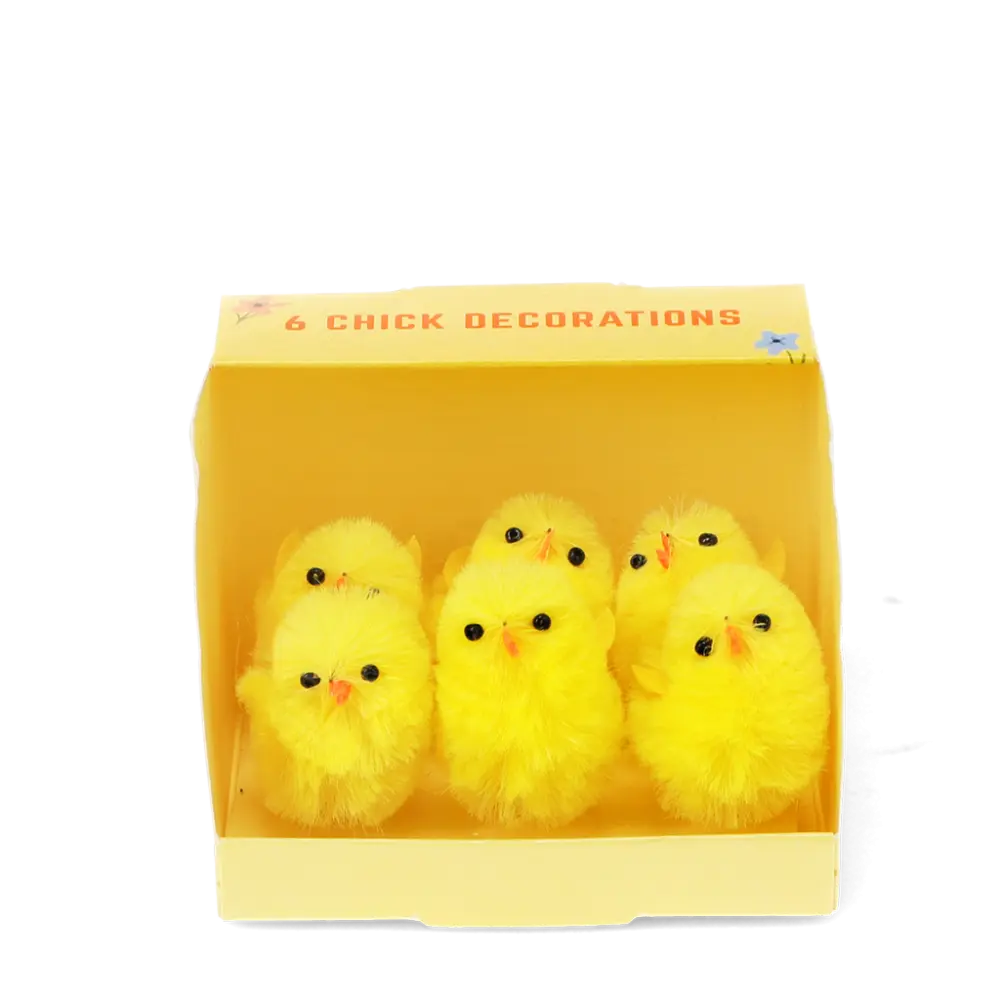Sechs flauschige Küken in Pastellfarben von Rex London als Federbällchen