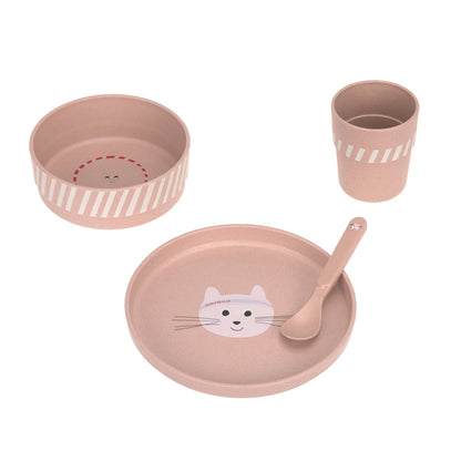 Kindergeschirr-Set Tiny Team Katze von Lässig mit Katzenmotiv in sanften Farben