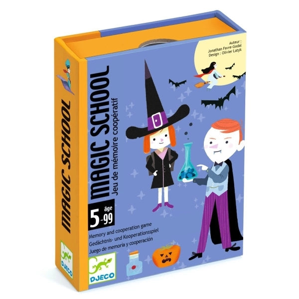 Kartenspiel Magic School von Djeco mit illustrierten Zauberkarten in bunter Schachtel