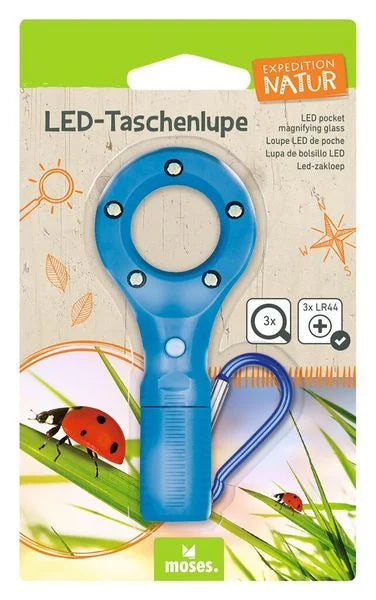LED-Taschenlupe Expedition Natur von Moses mit transparentem Kunststoffgriff