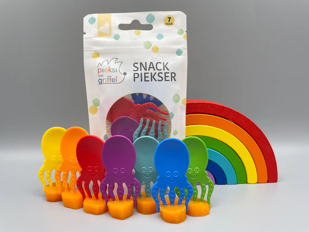Pieksi und Griffel Ocean's Seven: 7 Tintenfisch-Piekser in Regenbogenfarben aus Silikon