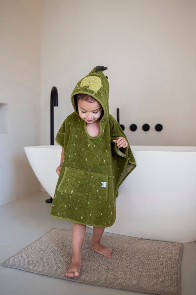 Kinderponcho Trixie Mr. Dino in Orange mit Dinosaurier-Motiv aus Baumwolle