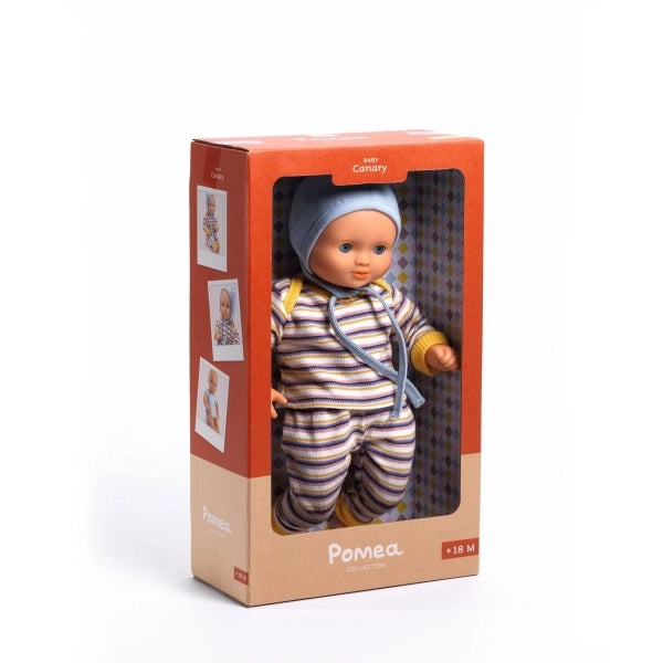 Stoffpuppe Canary 32 cm mit weichem Körper von POMEA in Gelbtönen