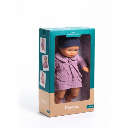 Babypuppe Dahlia Purple POMEA 32 cm mit weichem Körper und lilafarbenem Outfit