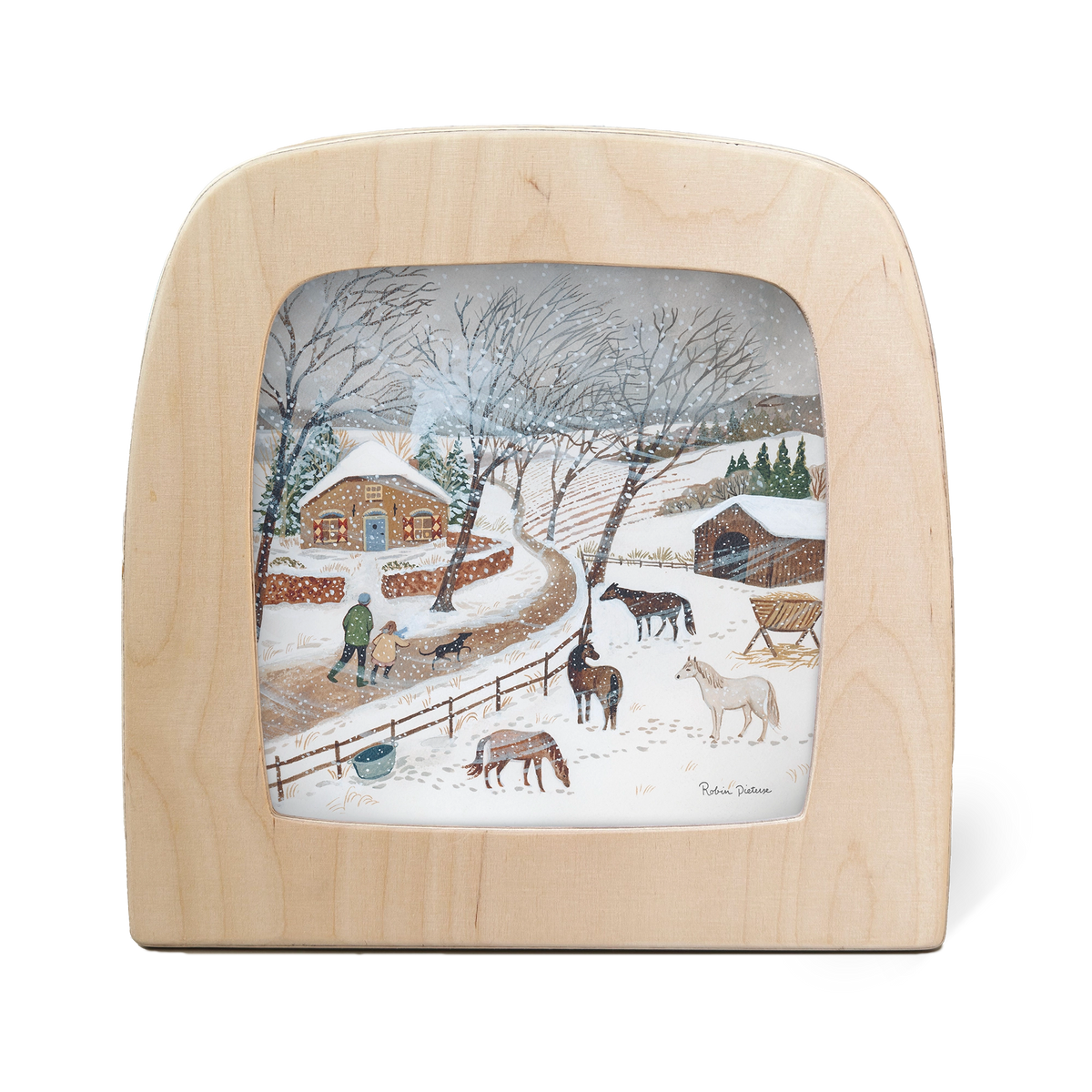 Toverlux Silhouettenlampe Cold Snap, Holzrahmen mit winterlichem Motiv und Pferden im Schnee