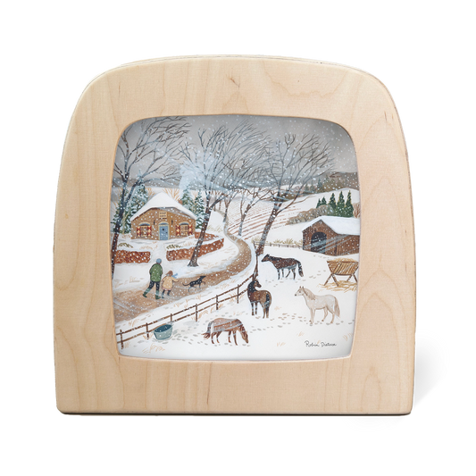 Toverlux Silhouettenlampe Cold Snap, Holzrahmen mit winterlichem Motiv und Pferden im Schnee