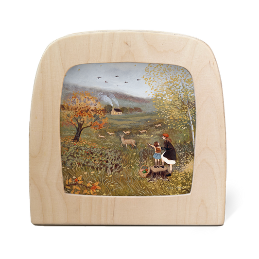 Toverlux Silhouette Fallow in der Holzlampe: zwei Figuren beobachten Damhirsche auf einer Herbstwiese