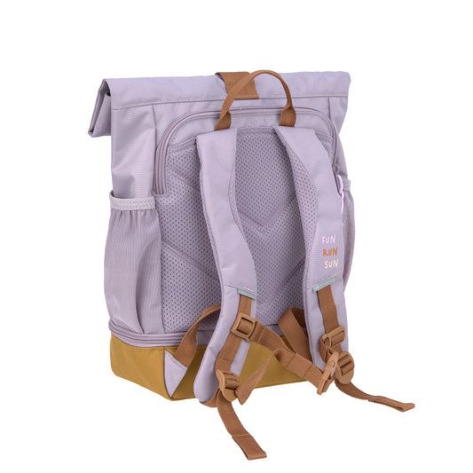 Kinderrucksack Rolltop 9-11L Little Gang von Lässig in Lila mit gepolsterten Schultergurten