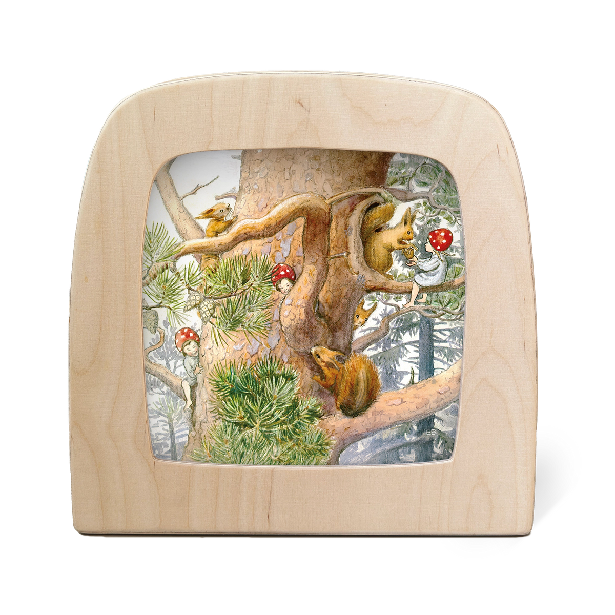 Toverlux Silhouettenlampe The Children of the Forest, Holzrahmen mit durchbrochenen Affen im Baum