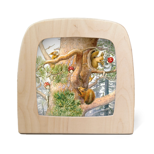 Toverlux Silhouettenlampe The Children of the Forest, Holzrahmen mit durchbrochenen Affen im Baum