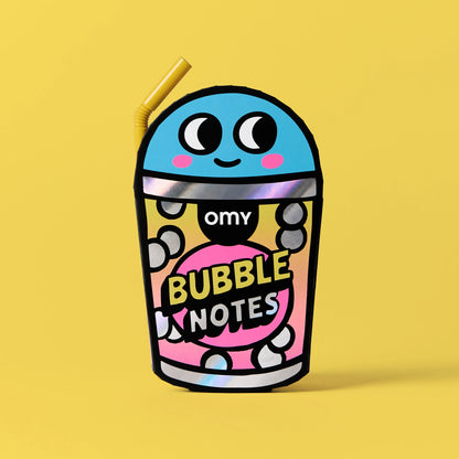OMY Bubble Notes Haftnotizen als bunte Getränkebecher-Figur mit blauem Kopf und schwarzen Augen