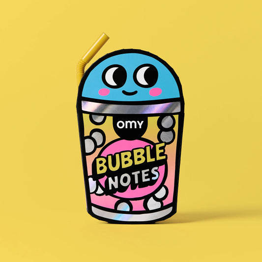 OMY Bubble Notes Haftnotizen als bunte Getränkebecher-Figur mit blauem Kopf und schwarzen Augen