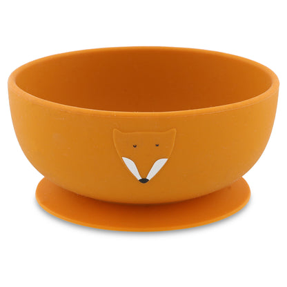 Silikon-Schüssel Trixie Mr. Fox in Creme mit Fuchs-Design und schwarzem Saugnapf