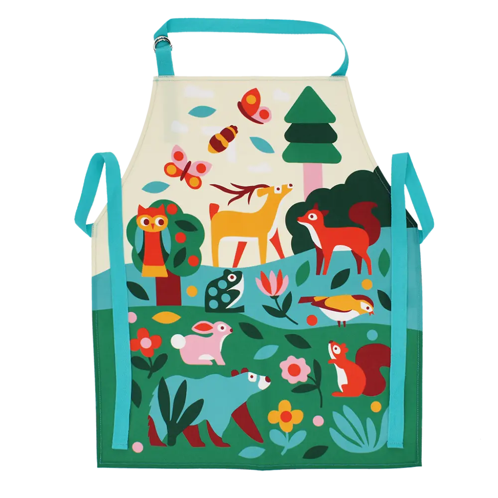 Kinderschürze Rex London Woodland mit Fuchs und Igel Waldmotiv in Grün