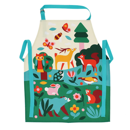 Kinderschürze Rex London Woodland mit Fuchs und Igel Waldmotiv in Grün