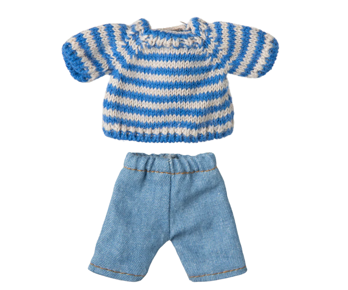 Strickpullover und Hose für Großer Bruder Maus von Maileg in Naturfarben