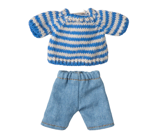 Strickpullover und Hose für Großer Bruder Maus von Maileg in Naturfarben