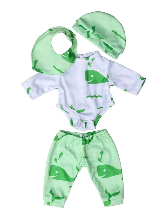 Lillan & Friends - Body und Hose, Mütze, Lätzchen - Wal (Gr.28-35cm)