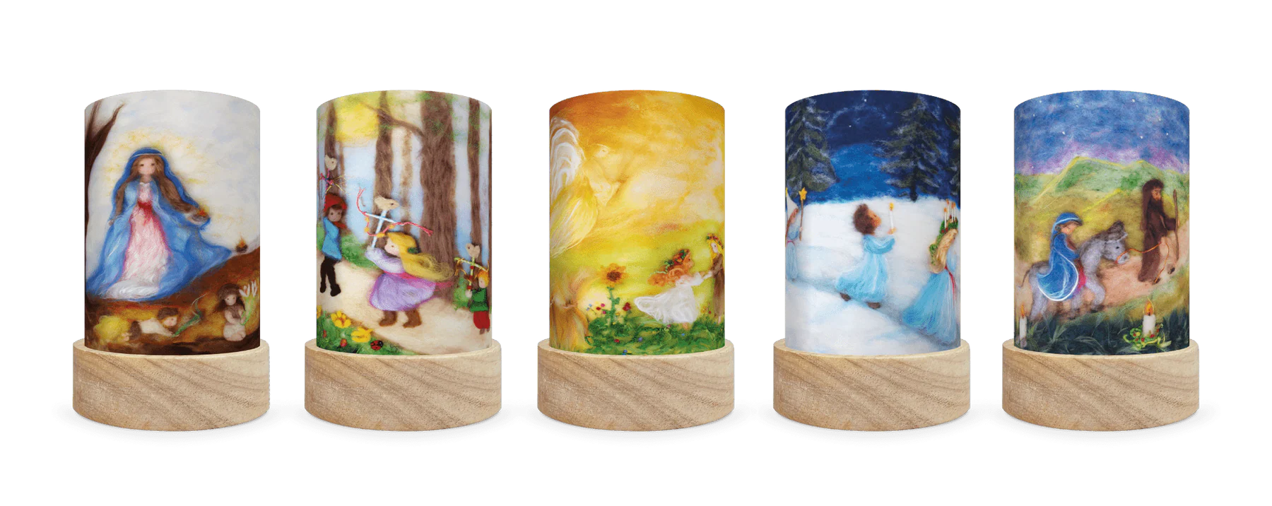 Toverlux Silhouettenlaterne mit 5 gefalteten Lampenschirmen in Waldorf-Design mit Naturmotiven