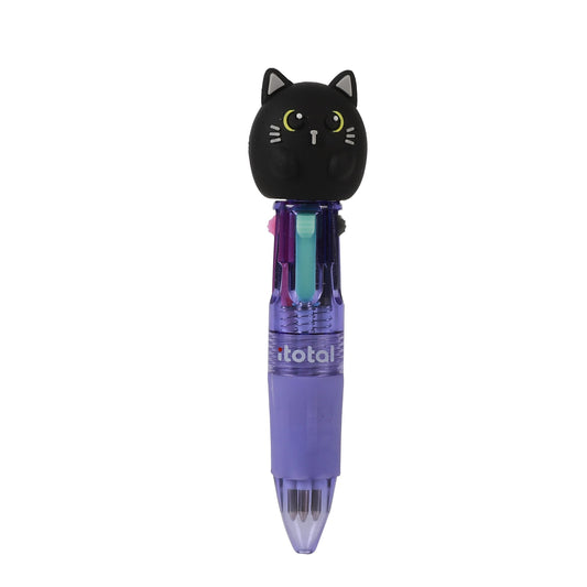 Mini-Kugelschreiber mit vier Farben, Kopf als schwarze Katze, freigestellt
