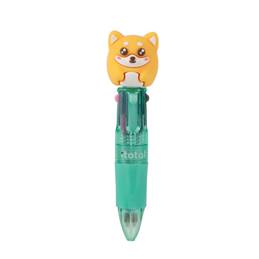Mini-Kugelschreiber mit vier Farben, Kopf als Shiba-Hund, freigestellt