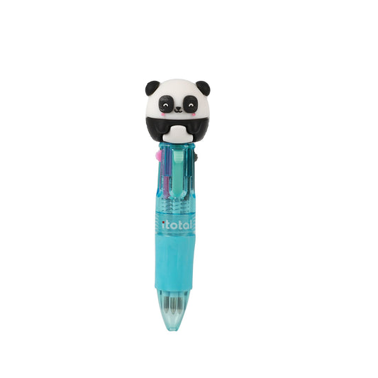 Mini-Kugelschreiber mit vier Farben, Kopf als Panda, freigestellt
