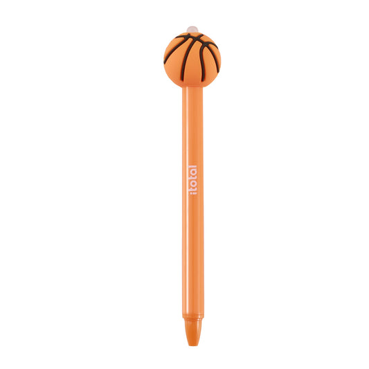 Radierbarer Kugelschreiber mit Basketball-Kappe und orangefarbenem Schaft, freigestellt