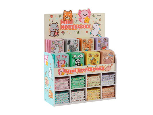 i-Total Mini-Notizbücher in bunter Display-Box mit verschiedenen Designs in mehreren Fächern