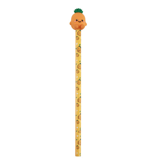 Bleistift mit 3D-Figur Ananas am Ende, der Schaft mit demselben Motiv bedruckt, freigestellt