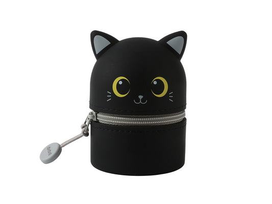 Mini-Etui aus Silikon, gestaltet als schwarze Katze, mit Reißverschluss und Anhänger