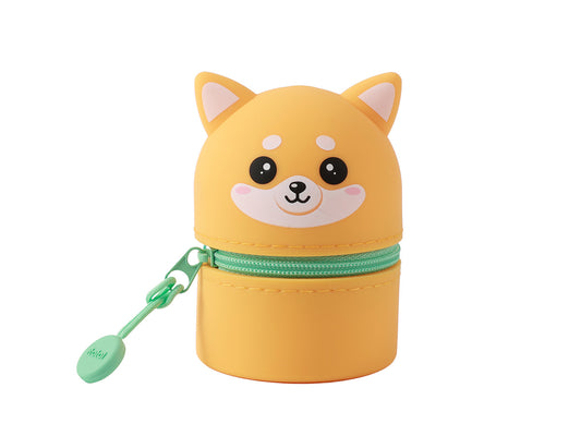 Mini-Etui aus Silikon, gestaltet als Shiba-Hund, mit Reißverschluss und Anhänger