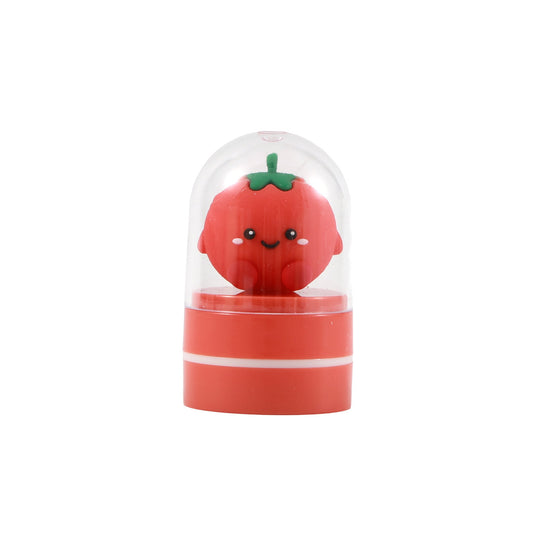 Stempel mit Figur Tomate unter der durchsichtigen Schutzkappe