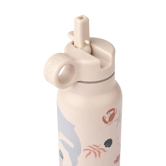 Edelstahl-Trinkflasche Falk Sea Creature von Liewood mit Pop-up-Strohhalmdeckel und Henkel