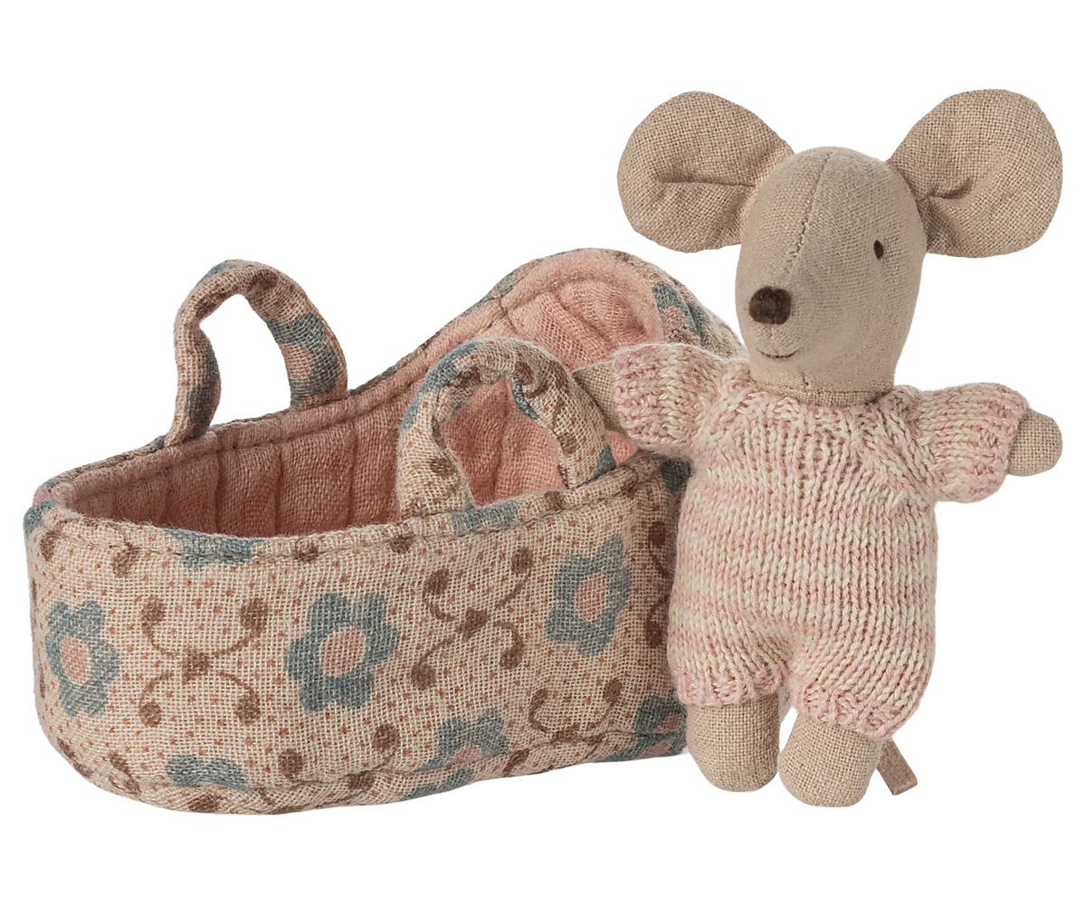 Rosafarbene Tragetasche für Babymaus von Maileg aus Stoff