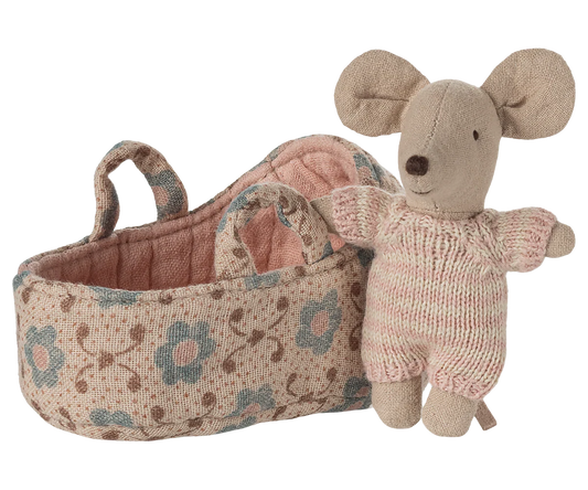 Rosafarbene Tragetasche für Babymaus von Maileg aus Stoff
