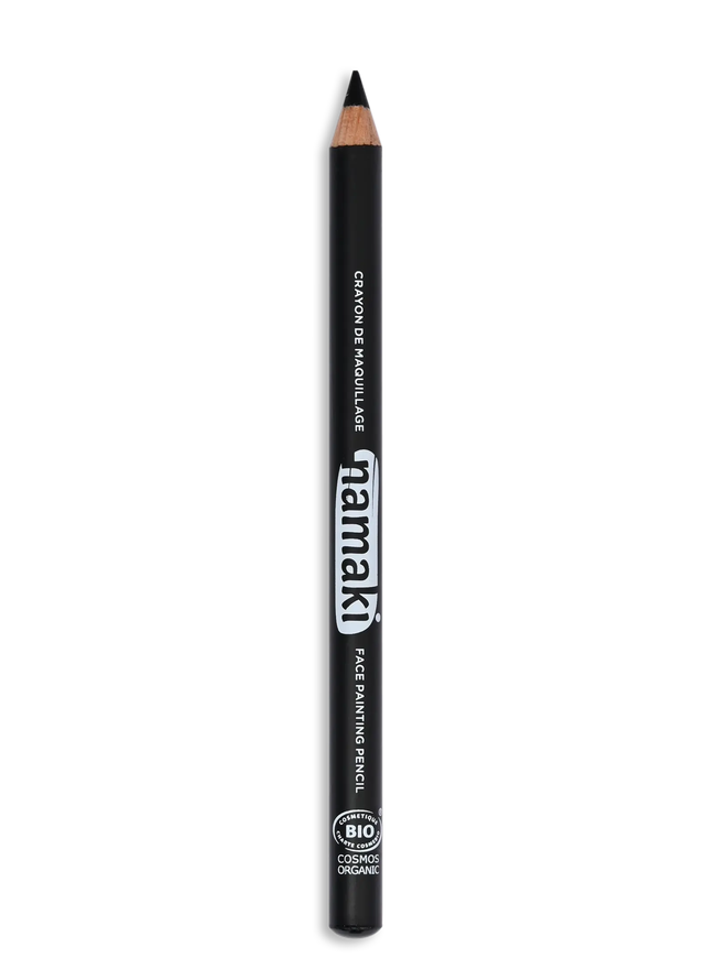 Namaki Schminkstift schmal in Schwarz, schwarzer Stift mit angespitzter Graphitspitze und weißem Namaki-Logo auf der Seite
