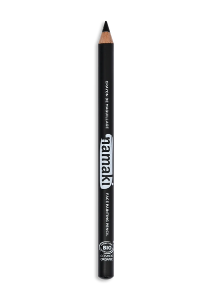 Namaki Schminkstift schmal in Schwarz, schwarzer Stift mit angespitzter Graphitspitze und weißem Namaki-Logo auf der Seite