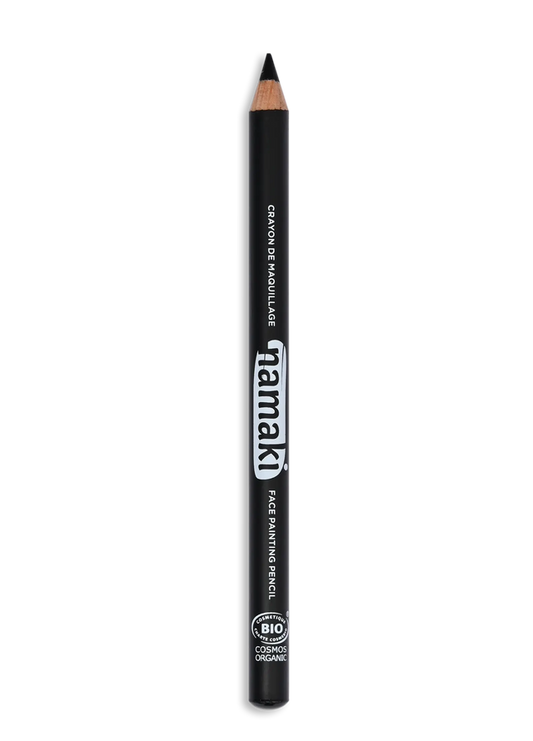 Namaki Schminkstift schmal in Schwarz, schwarzer Stift mit angespitzter Graphitspitze und weißem Namaki-Logo auf der Seite