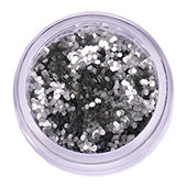 Grimas Cosmetic Glitter Silber, feines Glitzer in rundem transparentem Behälter mit lilafarbenem Deckel