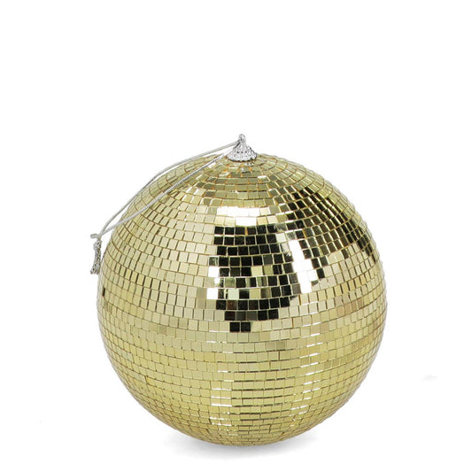 Rex London Discokugel Gold mit kleinen quadratischen Spiegelplättchen und silberner Aufhängeschlaufe