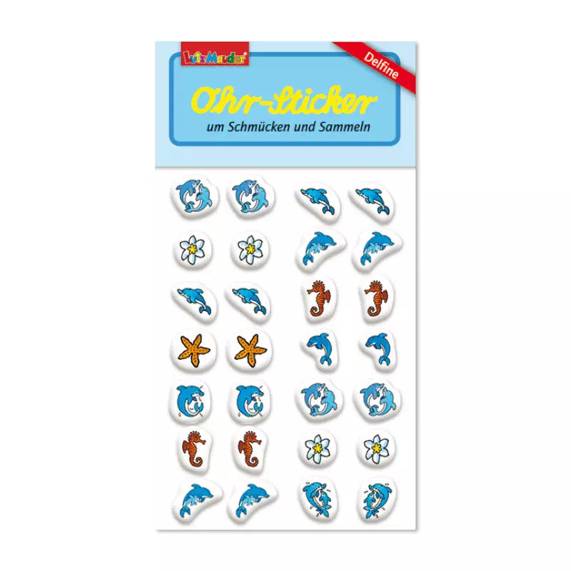 Ohrsticker Delfine mit Glitter von Lutz Mauder, silberfarbenes Meeres-Design