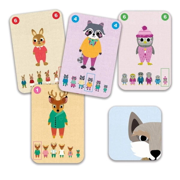 Kartenspiel Familou von Djeco mit illustrierten Katzenfamiliencharakteren