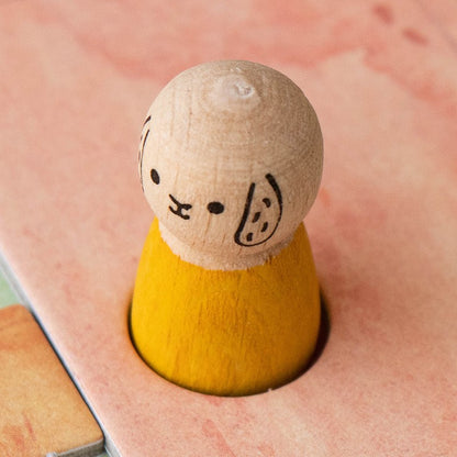 Londji Best Friends: Holzfigur mit gelbem Körper und aufgemaltem Hasengesicht