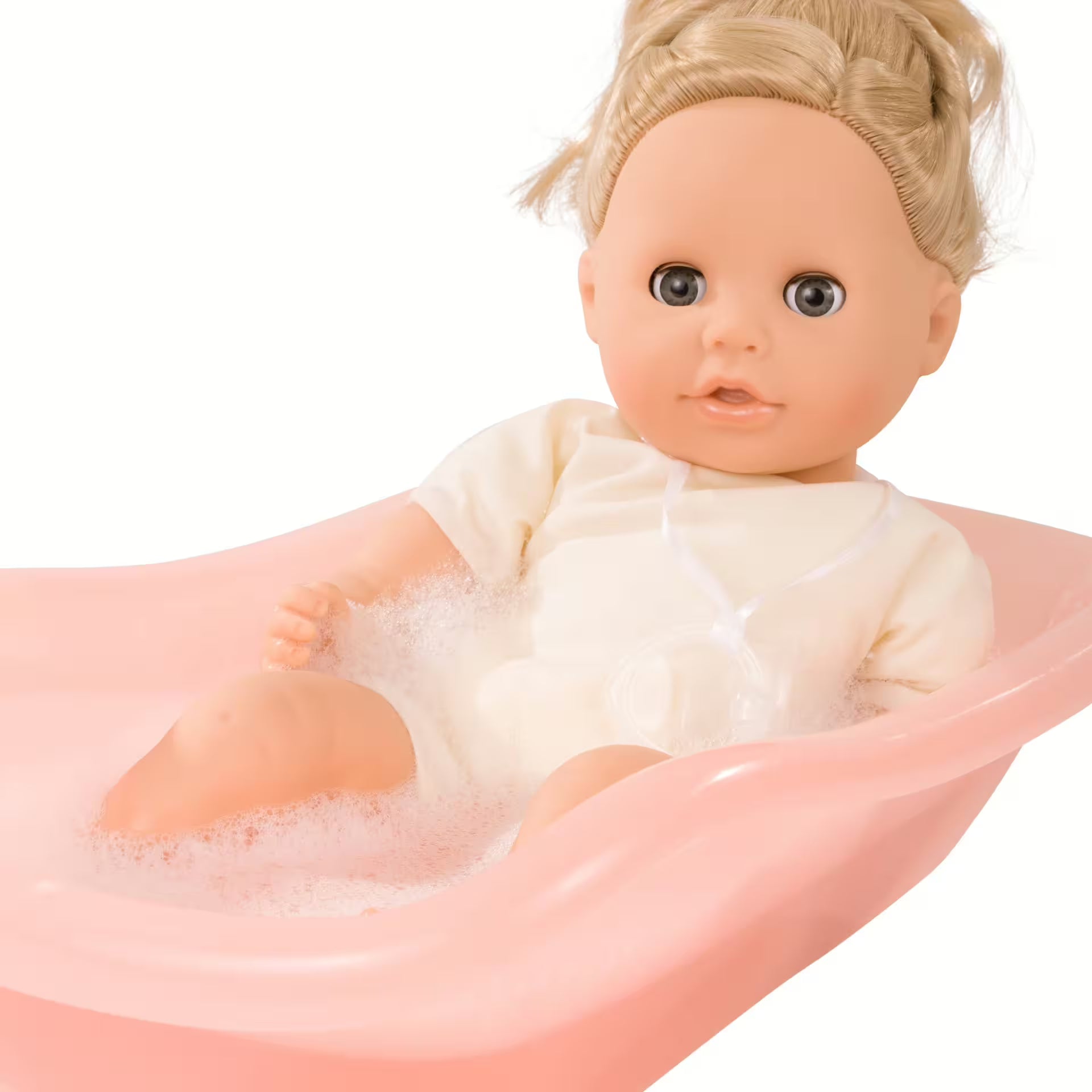 Stoffpuppe Cosy Aquini Farbspiel 33 cm von Götz mit buntem Kleid und blonden Haaren
