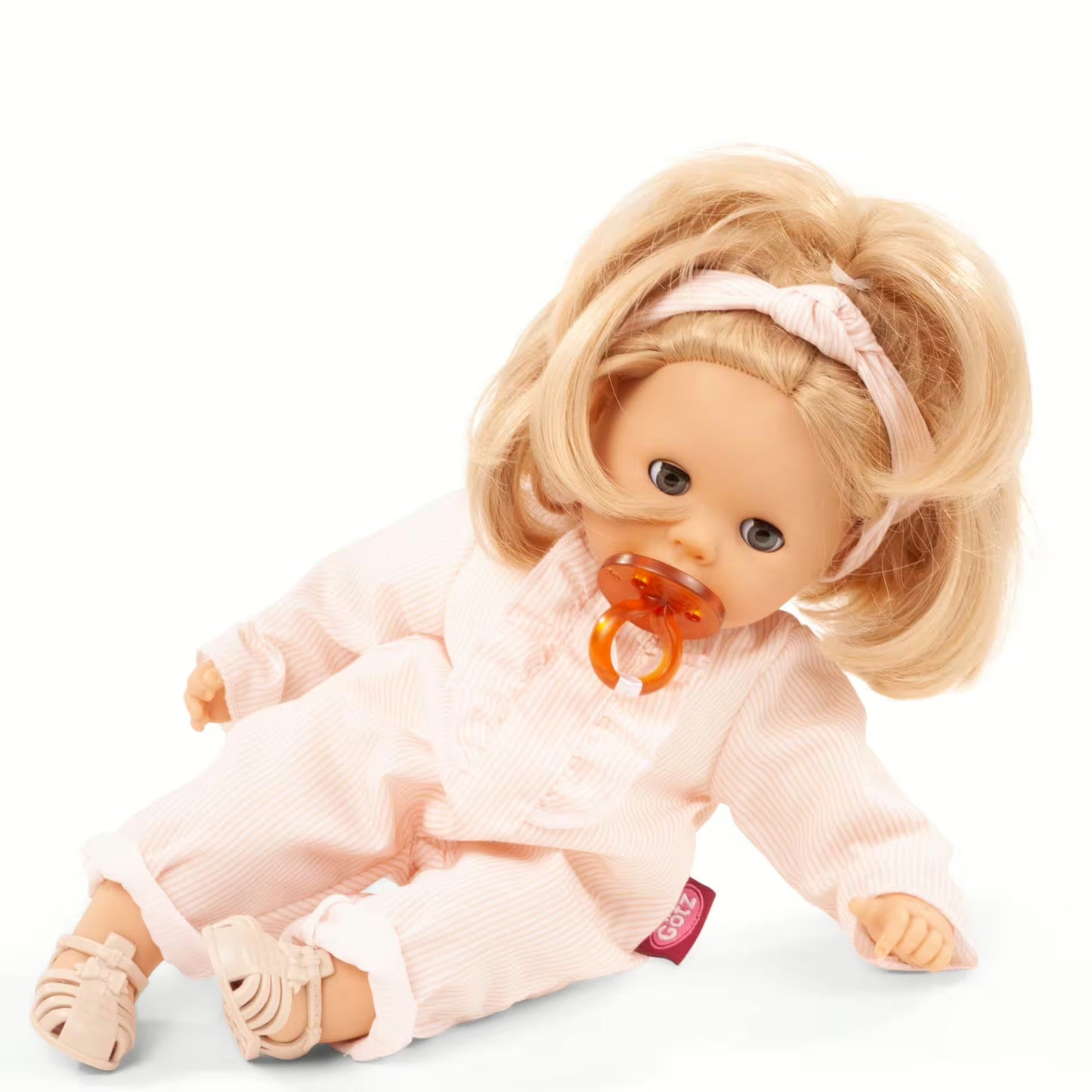 Stoffpuppe Cosy Aquini Farbspiel 33 cm von Götz mit buntem Kleid und blonden Haaren