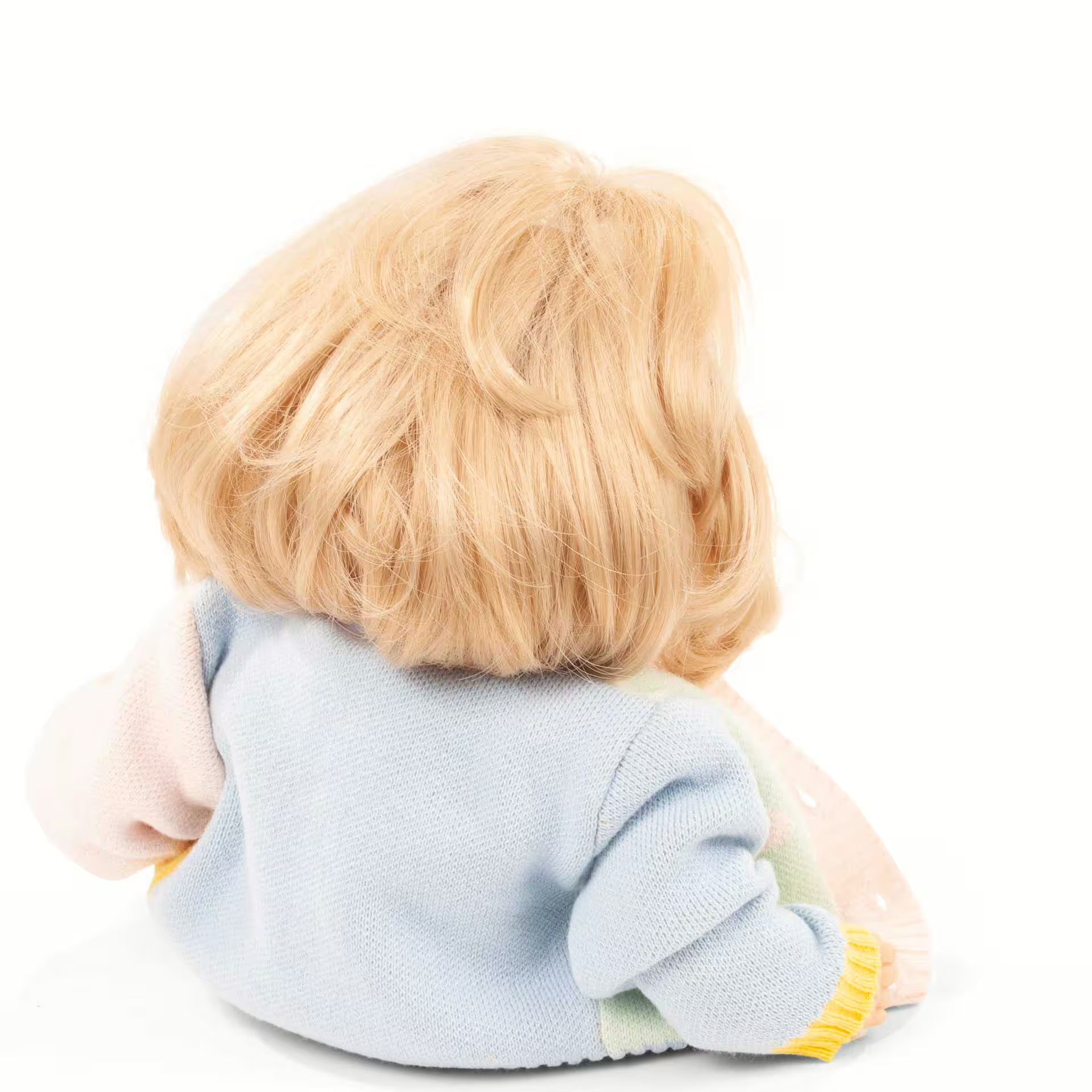 Stoffpuppe Cosy Aquini Farbspiel 33 cm von Götz mit buntem Kleid und blonden Haaren
